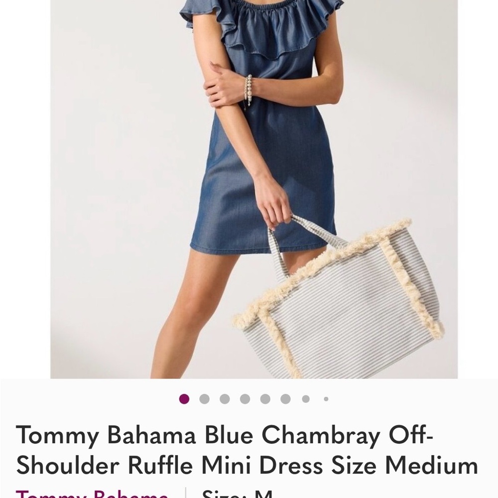 Tommy Bahama Blue Chambray Off-Shoulder Dress